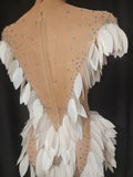 Elegant White Feather-Embellished Mermaid Gown Luxury Performance Costume Red Carpet Gala Singer Stage Formal Event Attire