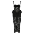 2026 Elegant Black Lace Spaghetti-Strap Maxi Dress Black Floral Lace Party Evening Gown Birthday Prom Vestidos