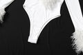 Patchwork Plush Bodysuit Women Deep v-Neck Full Sleeve Skinny High Elasticity Sexy Hottie Midnight Autumn Streetwear