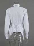 Elegant Striped Women Shirts Lapel Collar Long Sleeve Fit Shirt for Office Work Business Meeting Wear Fashion New