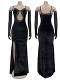 Luxury Woman Evening Dress Sparkle Heartbeat Velvet Diamonds Maxi Dress Gown Celebrities Outfits With Rhinestones Glove