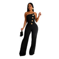 Women's Elegant Button Strapless Sleeveless Irregular Jumpsuits One Piece Metal Button Decor Overalls Outfit Night Clubwear