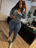 Sporty 2 Piece Set Woman Tracksuit Fall Trend Warm Hooded Zip Jacket+Leggings Matching Street Casual Stretch Outfits