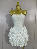 Elegant Cute Pearl Beaded Flower Sexy Strapless Bodycon Mini Bandage Dress Celebrate Eveing Party Birthday Cocktail Wedding Wear