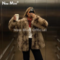 Exclusive 2026 Winter Leopard Print Faux Fur Coat Women Loud Luxury Lapel Collar Midi Long Eco Fox Fur Jacket Outerwear