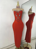 Luxury Rhinestone Women Elegant Strapless Beading with Necklace Bandage Celebrity Outfit Birthday Dress Evening Party Prom Gown