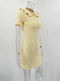 High Waist Ruffled Mini Dresses For Women Summer Short Sleeve Knitted Slim Fit Dress Women's Vintage Dress Woman Elegant