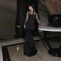 Elegant Luxury Wedding Mesh See Through Patchwork Prom Formal Long Dress Woman Sexy Black Rhinestone Birthday Evening Robe