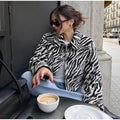 Women Chic Zebra Print Faux Fur Cropped Jacket Lapel Collar Single Breasted Warm Short Coat Autumn Winter Fashion Street Jackets