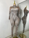 Women Sexy Feather Long Cloak Spandex Luxury Printing Jumpsuit High Strecht Dance Performance Nightclub Stage Glamorous Costume