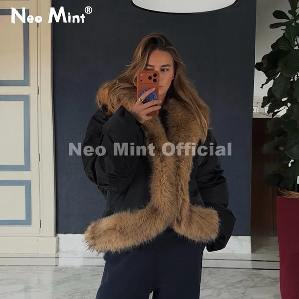 Cozy Girls Furry Shawl Collar Quilted Puffer Bomber Jacket Women Winter Hot Fashion Faux Fur Trim Parkas Coat Outerwear