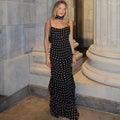 Elegant Polka Dot Long Dress Summer Scarf Ribbon Ruffle Halter Pleated Dress Luxury Sleeveless Women's Evening Dresses