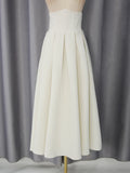 Elegant Bridesmaids White Two Piece Set for Women Lapel Pearl Accent Crop Jacket A Line Midi Skirts Suit for Formal Events