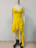 Fashion Yellow Pearl Bead Irregular Draped Dress Women Elegant Strapless High Waist Vestido Summer Lady Club Gowns