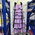 Hit Color Ruffles Cake Maxi Dress for Women Square Collar Off The Shoulder Spliced Bow Evening Temperament Dresses Female