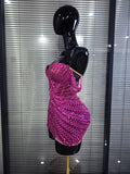 Shining Rosered Shining Sequins Women Sexy Strapless Laced-up Bodycon Mini Dress Nightclub Party Celebrate Performance Costumes