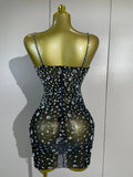 Women Evening Party Luxury Birthday Nightclub Stage Performance Wear Sexy Mesh See Through Sparkly Rhinestone Mini Bodycon Dress
