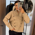 Women's Vintage Knit Cardigan Sweater Jacket Stand Collar Double Breaste Two Way Zipper Loose Street Coat Autumn Winter