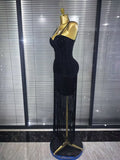 4 Colors Women Sexy Strap Shining Beading Long Tassles Bodycon Long Bandage Dress Elegant Evening Party Celebrate Birthday Wear