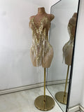 Luxury Sequins Tassel Short Dress For Women Sexy Sleeveless Mesh Transparent Music Festival Clothes Stage Wear