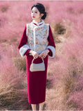 Red New Chinese Suzhou Long sleeved Cheongsam Winter Thick Improved Young Women's High end New Year's Worship Dress Qipao Dress