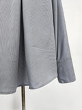 Minimalist Casual Style Gray Oversized Shirt for Women Stand Collar Long Sleeve Buttons Accent for Office Commute