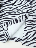 Zebra Stripe Print Two Piece Set for Women Lapel Long Sleeve Spliced Zipper Short Coat Mid Waist Knee Skirt Female