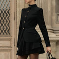Autumn Retro Two Piece Set for Women Stand Collar Slim Long Sleeve Versatile Top Short Skirt Commuter Suits Female