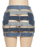 Slimming Sexy Irregualar Skirt For Women High Waist Holloe Out Patchwork Buttons Temperament Denim Skirts Female
