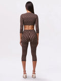 Polka Dot Print 3-Piece Set Women Headband+v-Neck Crop Tops+v-Waist Short Summer Fashion Classic Hottie Streetwear