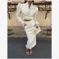 White Ruffle Stand Collar Peplum Skirt Set Romantic High Neck Long Sleeve Slim Co-ord 2026 Spring Wedding Dating Party Outfit