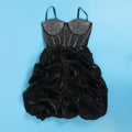 Sexy Rhinestone Bodycon Ruched Puff Suspenders Dresses Women Sheer Mesh Birthday Party Night Clubwear Summer Dresses Robes