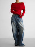 Off Shoulder Women's Knitted Sweater Knitwears Top Long Sleeve Pullovers Jumper Clothing Red Gray Brown Autumn Winter White Pull