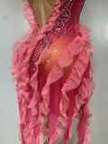 Shining Rhinestone Tassel Mesh See Through Dress Singer Outfit Women Evening Party Brthday Club Stage Performance Outfit