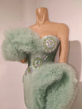 Luxury Eveing Party Birthday PhotoShoot Singer Nightclub Stage Costume Sparkly Diamond Strapless One Shoulder Stretch Long Dress