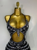 Women Sexy Halter Crystal Feathers Bodycon Mini Dress Nightclub Performance Stage Outfit Luxury Birthday Photo Shoot Dress