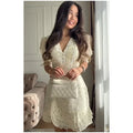 Elegant Floral Print Mini Dress Women Fashion V-neck Half Sleeve High Waist Ruffle Slim Dresses Summer Lady Vacation Robe 2026