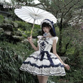 Olivegirl Lolita Dresses New Chinese Style Flower Print Lace Patchwork Sweet Bow Appliques Short Spaghetti Strap Dresses