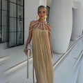 Solid Loose Hollow Out Dresses for Women O Neck Sleeveless High Waist Minimalist Dress Femle Clothes