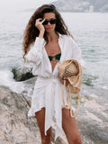 Lace Up Shirt Dress Women's Summer New Vacation Lazy Solid Lapel Bodycon Irregular Shirt Dress Female Travel Beach Dress
