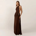 Brown One Shoulder Backless Long Dress Sexy Women's Draped Casual Maxi Dresses Summer Evening Party Wedding Guest Cocktail Black