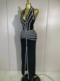 Women Backless Evening Party Prom High Quality Birthday Dress Sexy Halter Neck Black Sleeveless Slit Long Bodycon Bandage Dress