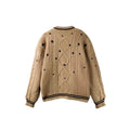 Printed V-neck Knit Cardigan Women Fashion Color Blocked Single Breasted Full Sleeve Sweater Cardigan Female Fall Chic Knitwear