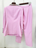 New Arrivals 2026 Designer Luxury Diamond Bead Suit Set Women's Hidden Button Blazer Pink Pencil Pants Suit 2pcs Outfit
