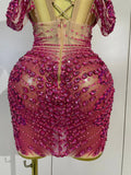 Women Sparkly Rhinestones Sequins Birthday Party Nightclub Dancer Stage PhotoShoot Costume Sexy Off The Shoulder Mesh Mini Dress