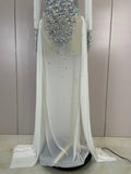 Luxury Elegant Birthday Party Prom Sparkly Diamonds Long Sleeves Mesh See-Through Maxi Abaya Women Evening Wedding Guest Gowns