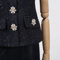 Elegant Women'S Set With Woolen Top And Satin Long Skirt Suit Two Piece Set With Female Outfit Style 2025