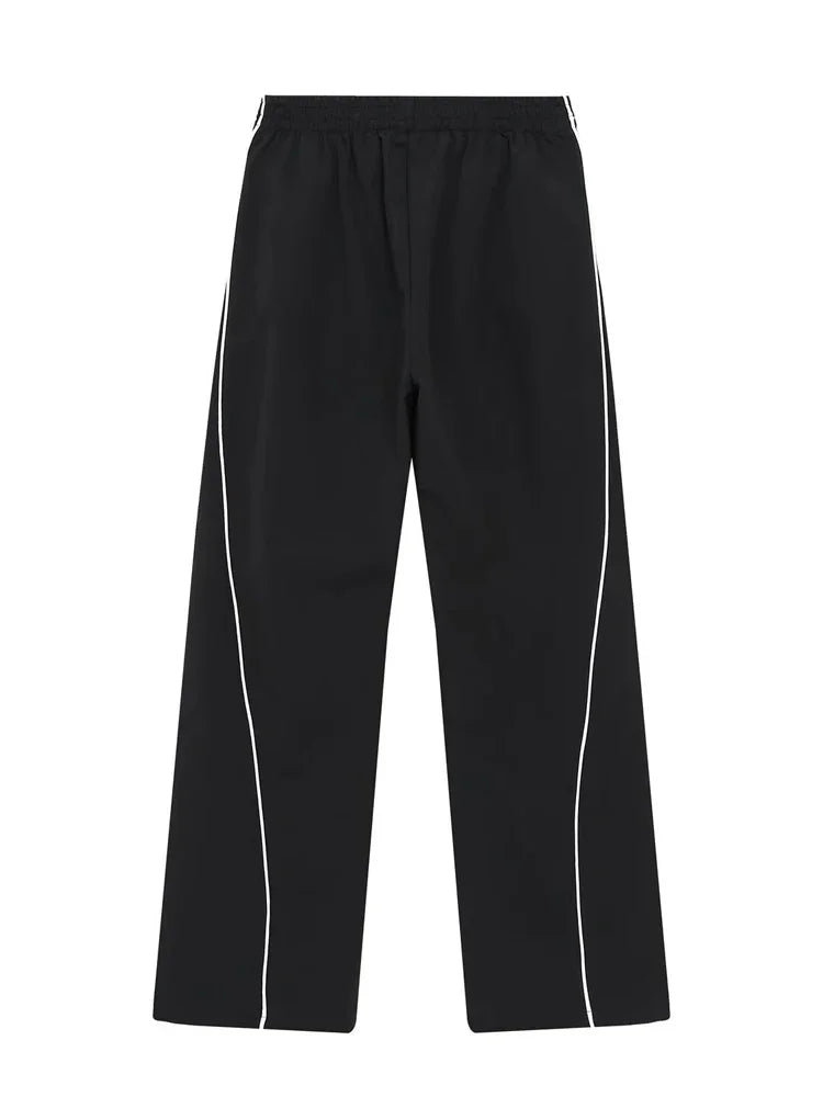 White Stripe 2 Piece Tracksuit Women Stand Collar Zip Jacket And Elastic Waist Wide Leg Pants Set Sporty Casual Matching Outfit