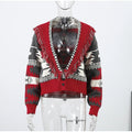 Printed Women Outerwear Tassel V Neck Knit Cardigan Cropped Knit Sweater Loose Drop Shoulder Cut Daily Fashion Wear 2026 Autumn