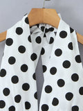Beach Party Two Piece Set for Women Halter Neck Sleeveless Vest High Waist Polka Dot A Line Midi Skirt Suit Female